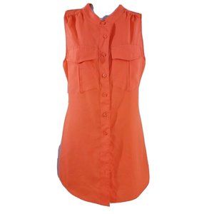 J‎ Crew Womens Sleeveless Top Orange Popover Button Up Pockets Size 0 Sheer